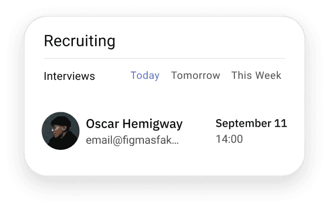Recruiting widget showing today's interviews