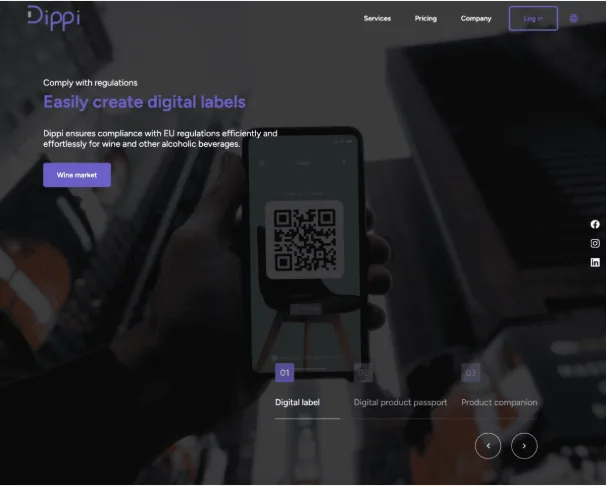Dippi website homepage: Easily create digital labels