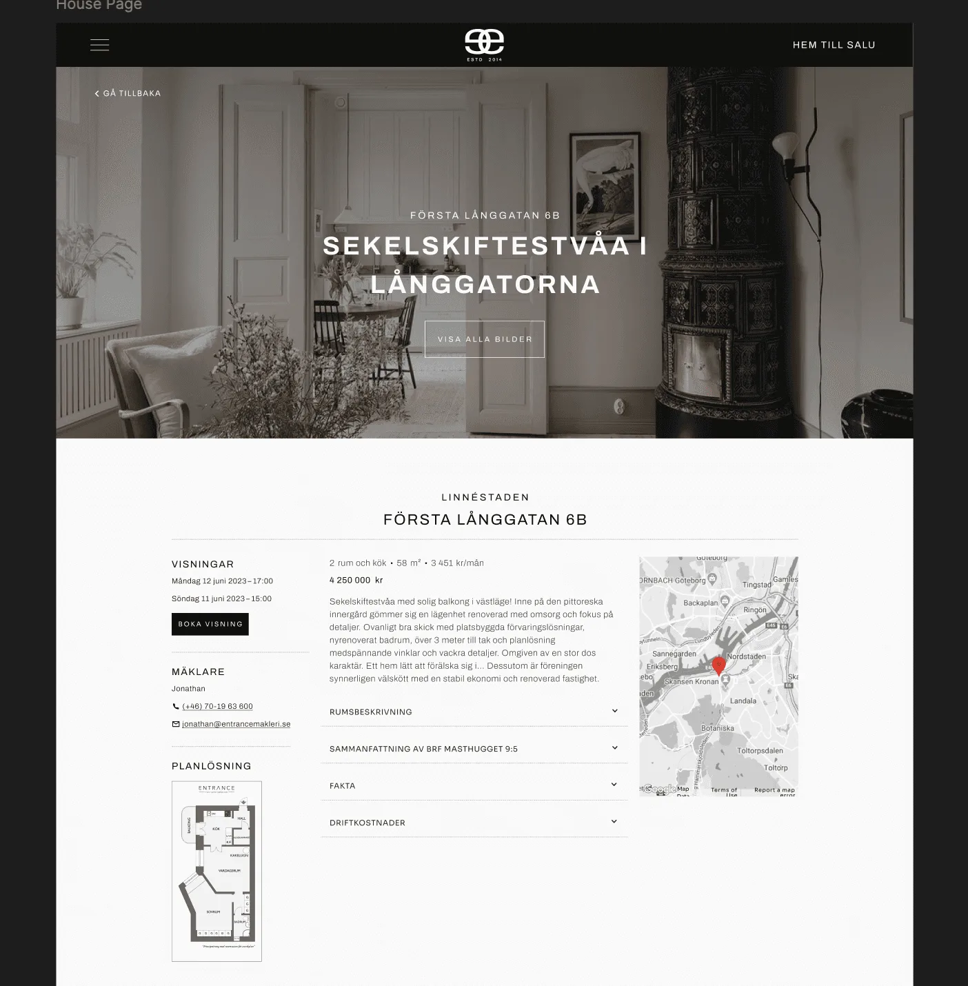 Figma frame of the Entrance house page