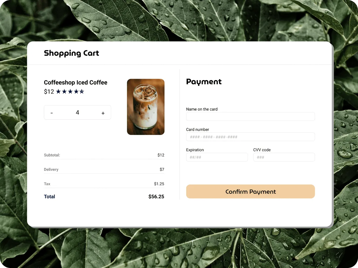 Coffee shop shopping cart and payment design
