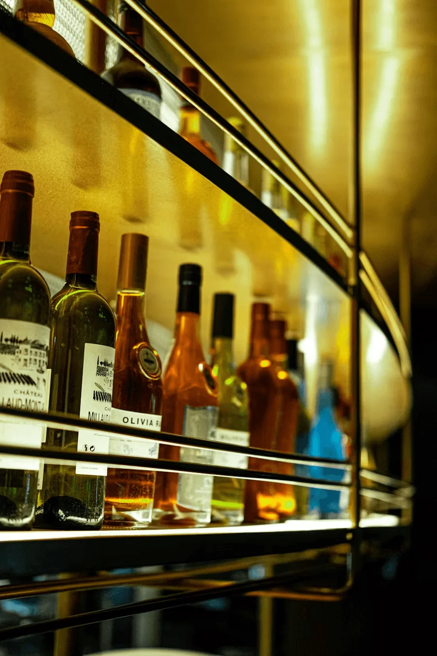 Wine bottles on a shelf