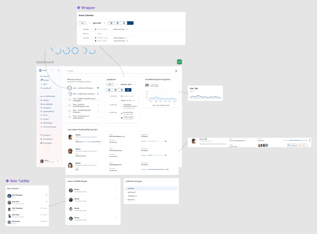 FlexUp HR dashboard components laid out in Figma