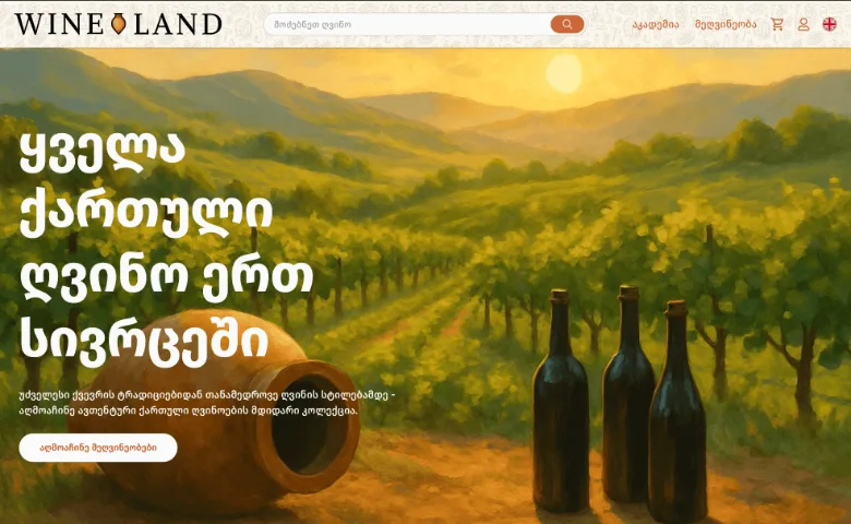 Wineland e-commerce website home page