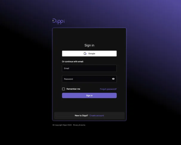 Dippi portal sign-in screen