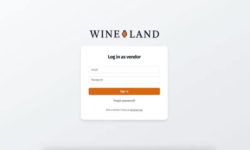 Wineland vendor portal sign-in screen