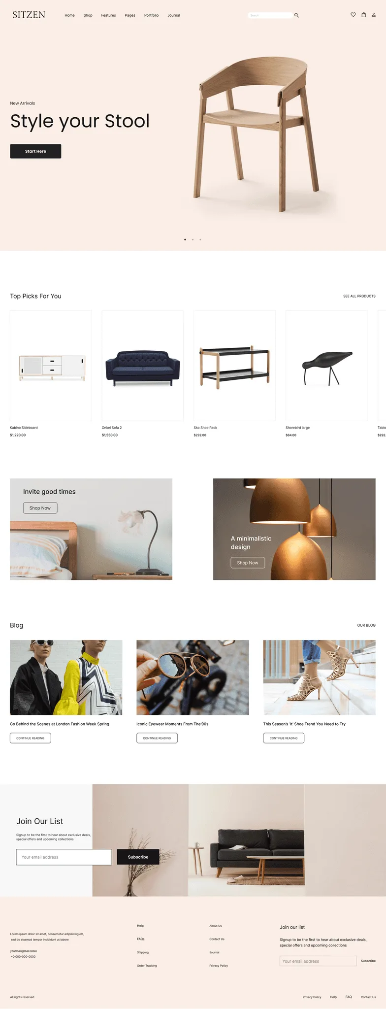 Sitzen furniture ecommerce homepage design